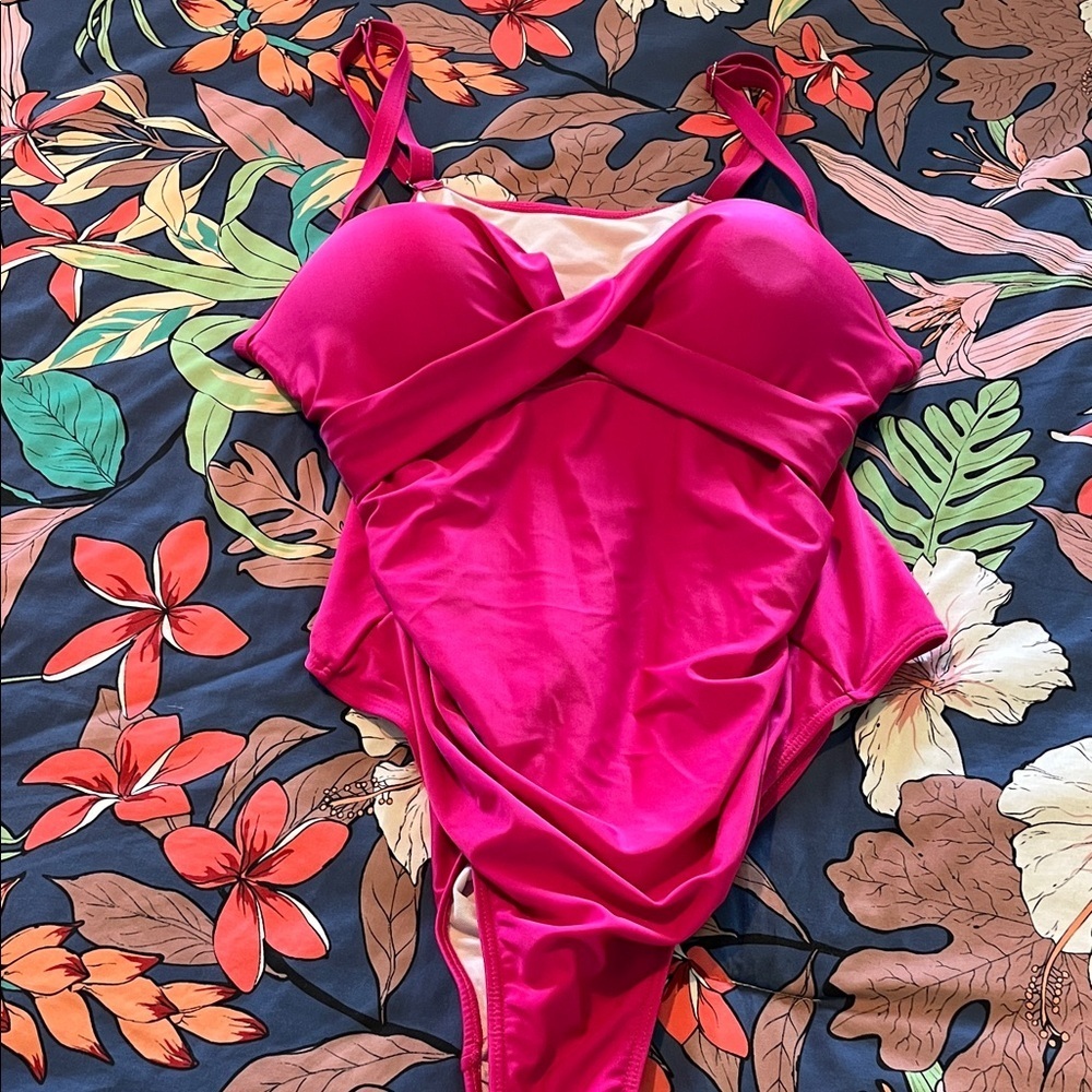 Hot pink ruched sides one piece swimsuit